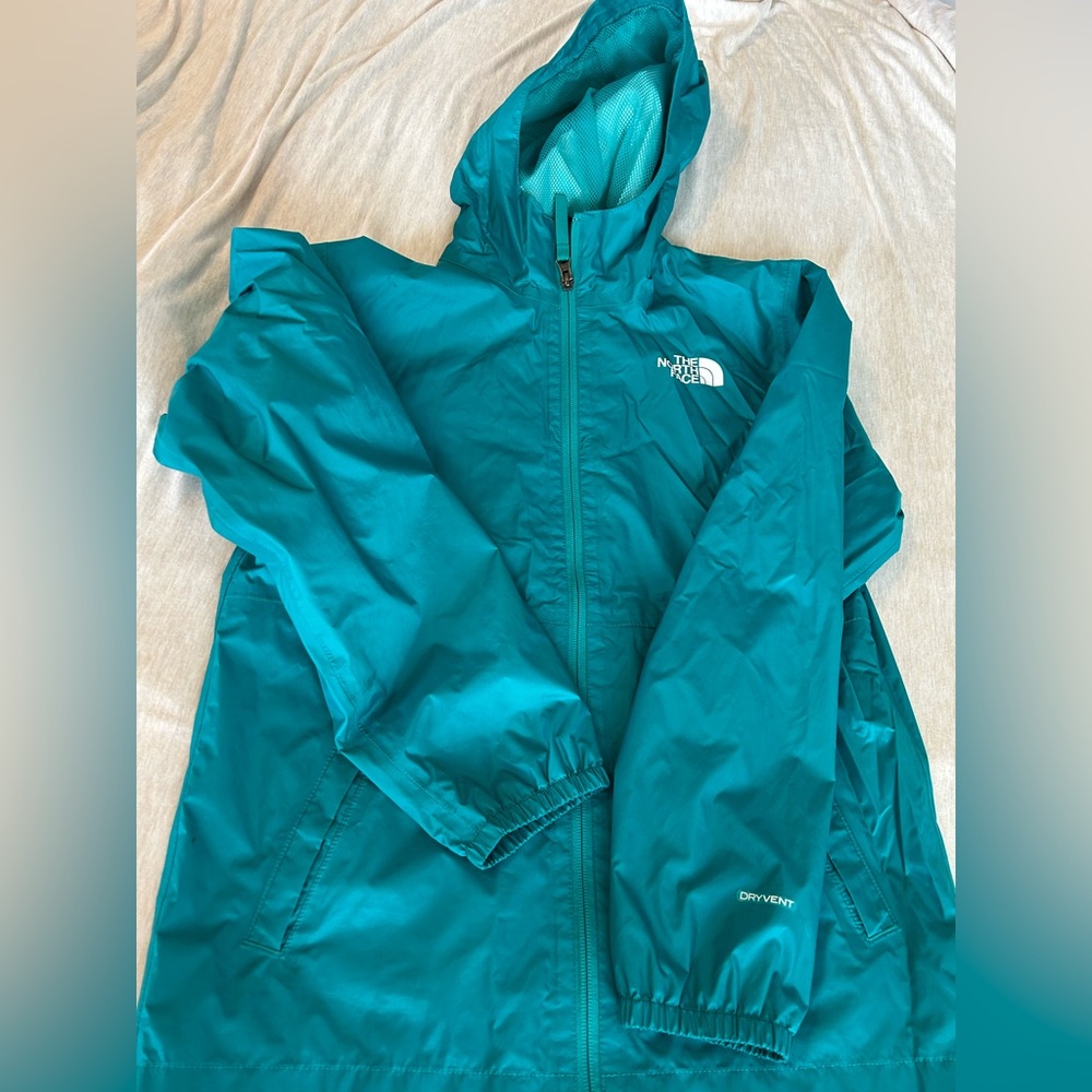 The North Face Kids Teal Hooded Rain Jacket girls 14/16